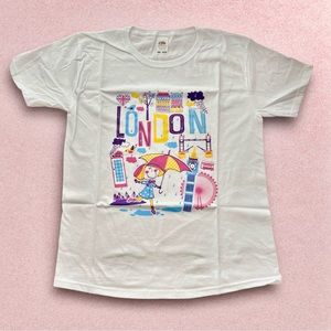 New! A girl in London on rainy day shirt. Size: 9-11y/o